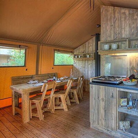 Tente en toile et en bois 5 personnes - Tente Safari | 2 Ch. | 4/5 Pers. | Clim.