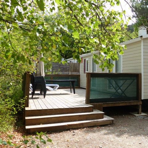 Stacaravan 4 personen - Stacaravan Premium Riviera 28m² bij de rivier- 2 kamers + Terras met parasol - 4 pers