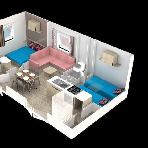 CASA MOBILE 4 persone - Casa mobile Premium Riviera 28m² vicino al fiume- 2 camere da letto + terrazza con ombrellone - 4 pers.