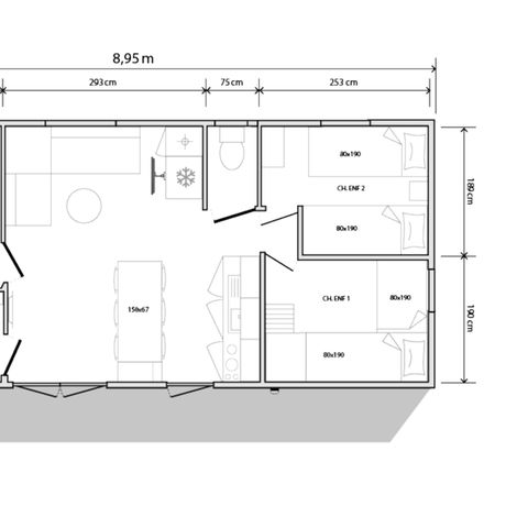 BUNGALOW 6 personnes - Crecy la Chapelle : STAR 3 Chambres - 1 SDB - 1 TV 1/6 pers