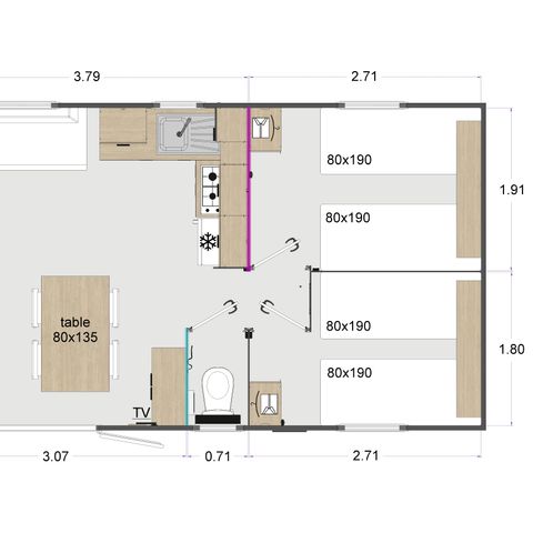 BUNGALOW 6 personnes - Crecy la Chapelle : LODGE 3 CHAMBRES - 1 SDB - 1TV 1/6 pers 