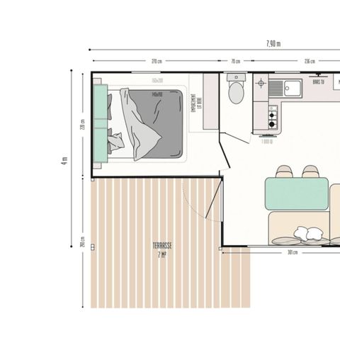 Stacaravan 6 personen - Mobile-home | Comfort | 2 Slaapkamers | 4/6 Pers. | Single terras | Air-con.