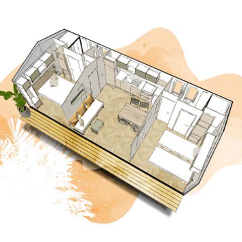 Stacaravan 4 personen - Prestige Airconditioning met SPA, 2 slaapkamers, 2 doucheruimtes, 2 toiletten (bouwjaar 2025)