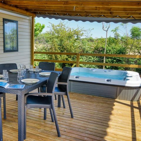 MOBILHOME 6 personas - Prestige climatizado con SPA, 3 habitaciones, 2 baños, 2 WC (año 2025)