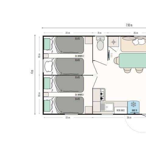 Mobilhome 6 personnes - Mobil-home | Comfort | 3 Ch. | 6 Pers. | Terrasse surélevée | Clim.