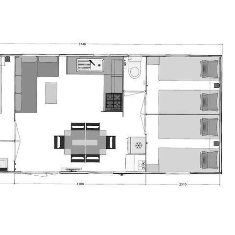 Mobilheim 6 Personen - PREMIUM - 3 Schlafzimmer - TV - mit überdachter Terrasse - Geschirrspüler