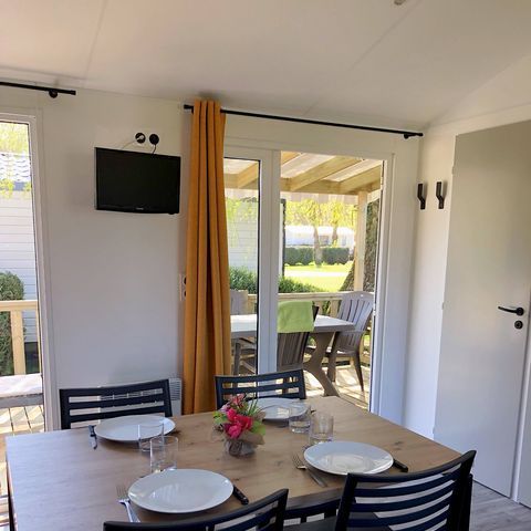 Mobilheim 6 personen - PREMIUM - 3 Schlafzimmer - TV - mit überdachter Terrasse - Geschirrspüler