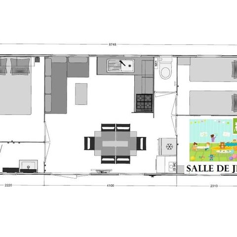 Mobile home 4 persons - PREMIUM - Baby FAMILY - 2 Bedrooms - TV - with terrace, games room, dishwasher