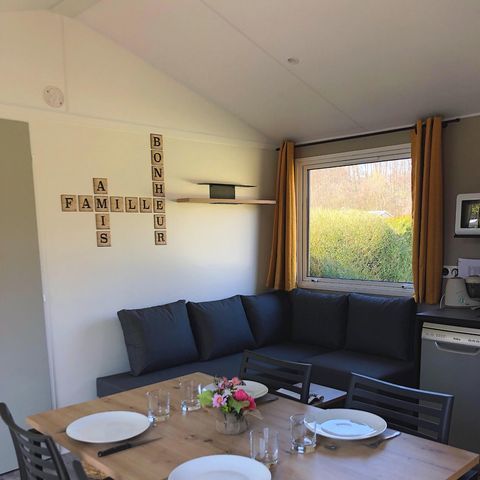 Mobilheim 4 personen - PREMIUM - Baby FAMILY - 2 Schlafzimmer - TV - mit Terrasse, Spielzimmer, Geschirrspüler