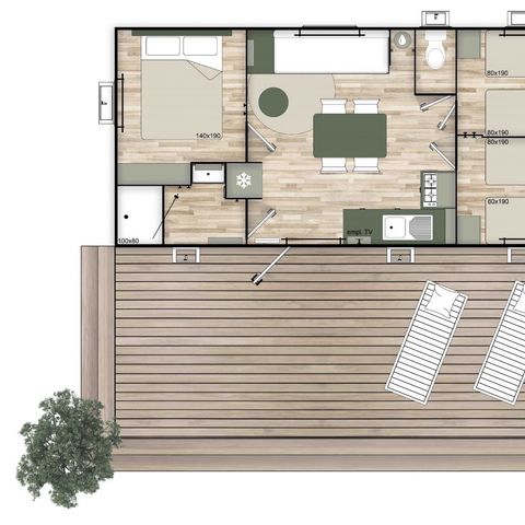 Mobile home 6 persons - PREMIUM - 3 bedrooms with air-conditioning, TV, dishwasher - 34m² - France