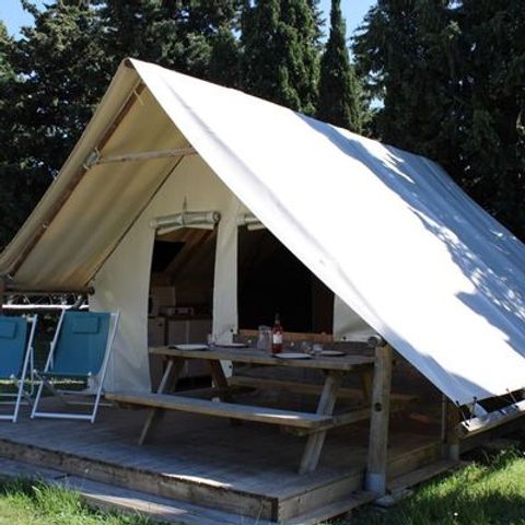 Tente en toile et en bois 5 personnes - ECOLODGE STANDARD sans sanitaires 20 m²
