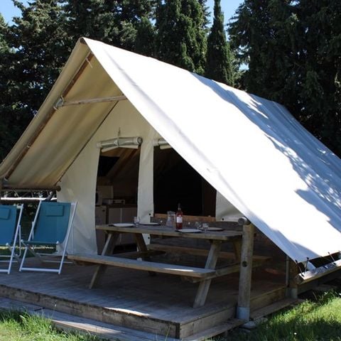 Tente en toile et en bois 4 personnes - ECOLODGE CONFORT sans sanitaires 20 m²