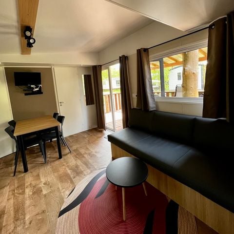 Mobilheim 6 personen - Green HomeFlower Premium 35m² (3Sch - 6Pers.) + Halbüberdachte Terrasse + TV + LV