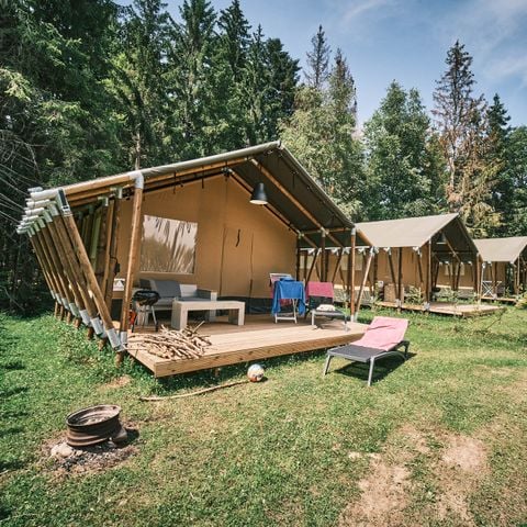 Tente en toile et en bois 5 personnes - Tente safari 37m²