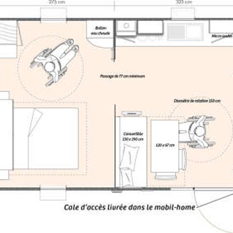 Stacaravan 4 personen - PMR Cottage Confort 29m² (2ch.-5pers.) + Overdekt terras + TV + CLIM