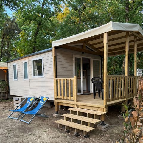 Mobilheim 2 Personen - PREMIUM 20m² 1 Schlafzimmer + TV+ Klimaanlage + Geschirrspüler + überdachte Terrasse 10m².