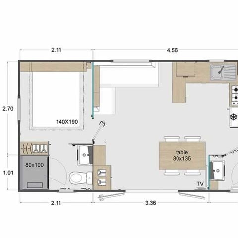 MOBILHOME 6 personnes - Cottage des Familles 3 CH - 2 SDB - 6 PERS 38 m² - TV + CLIM + LV + DRAPS (inclus à la location à la semaine)