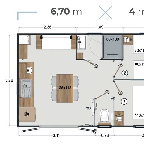 Lodge 4 personen - SURFEUR 2 CH - 24m² - TV - Airconditioning