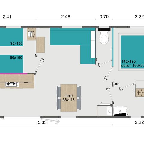 Stacaravan 6 personen - Luxe stacaravan Lo77 30m² 2 slaapkamers 1 badkamer