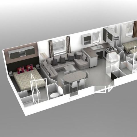 Mobilhome 6 personas - Mobilhome Premium 40 m² (3 dormitorios, 2 baños) con terraza cubierta + TV