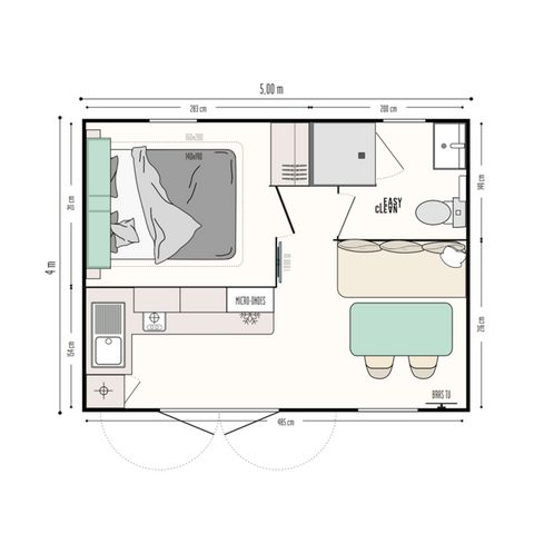 MOBILHOME 2 personas - Mobilhome Premium 18m² (1 habitaciones) terraza cubierta + TV + LV