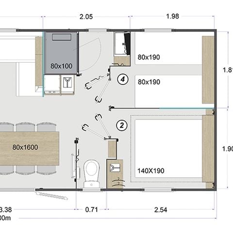 Mobile home 8 persons - 4Ch Premium - 2SDB + TV + LV