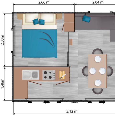 MOBILHOME 10 personas - Tribu Premium 75m² (5 habitaciones, 3 baños) con terraza cubierta + TV + LV