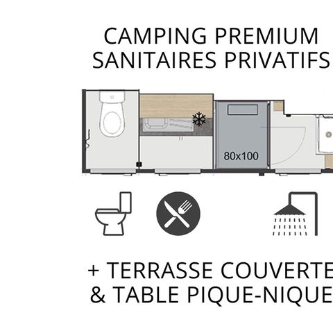 Kampeerplaats - Premium standplaatsforfait (doucheruimte, wc, kitchenette) en overdekt terras