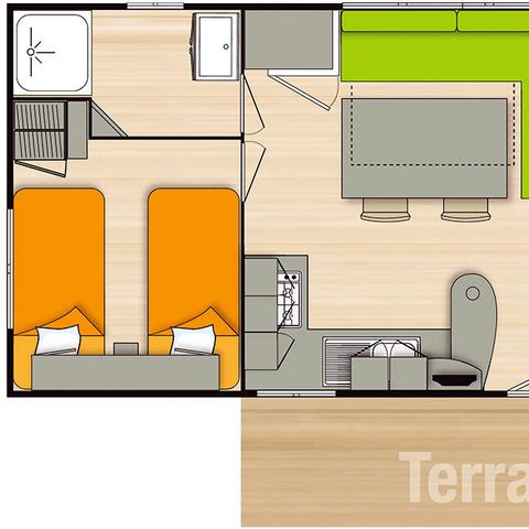 Mobile home 6 persons - Eco 3-room apartment sleeps 4/6 + TV (4 adults and 2 children under 18).