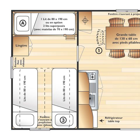 Stacaravan 6 personen - ESSENTIEL - 25m² - Frankrijk