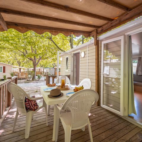 Mobilheim 6 Personen - Comfort | 2 Zi. | 4/6 Pers. | Erhöhte Terrasse | Klim.