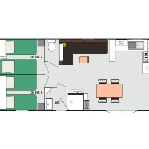 Mobilheim 6 personen - Confort + 6 Personen 3 Schlafzimmer 2 Bäder 39m²