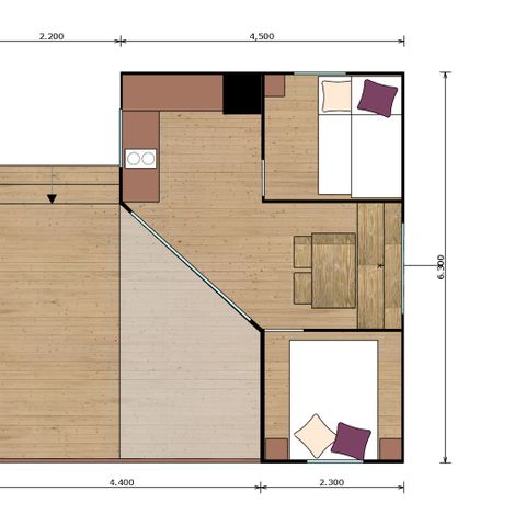CANVAS AND WOOD TENT 4 people - C – Mana Lodge Tent, 2 bedrooms, 22m²