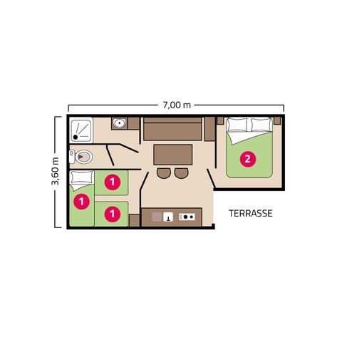 MOBILHOME 5 personnes - Loggia (4 adultes + 1 enfant)