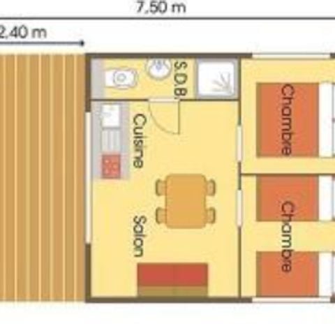Tente en toile et en bois 4 personnes - Cabane Lodge Standard sur pilotis 34m² - 2 chambres - terrasse couverte de 10m² 4 pers