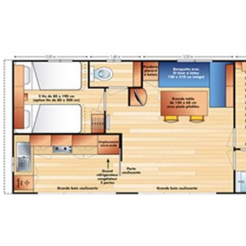 Mobilheim 4 Personen - Riviera – 2 Schlafzimmer + halb überdachte Terrasse
