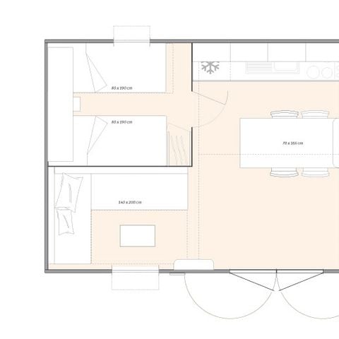 BUNGALOW 4 personnes - Mobil-home Lilas - 2 chambres + terrasse semi-couverte