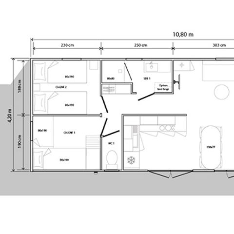 BUNGALOW 6 personnes - Mobil-home Premium Evasion 45m² (3 chambres) + 2 salles de bain + LV + Terrasse 15.5m² 6 pers