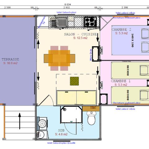 LODGE 6 persone - Cabane Lodge Fiore accogliente CONFORT 2 camere 27m² - Terrazza coperta 4/6 pers.