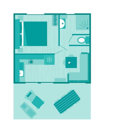 Stacaravan 3 personen - Mobile-home | Comfort | 1 Slaapkamers | 2/3 Pers. | Verhoogd terras | Airconditioning | TV