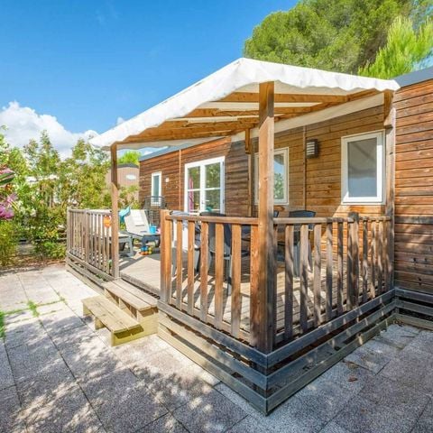 Mobilheim 4 Personen - Comfort | 2 Zi. | 4 Pers. | Erhöhte Terrasse | 2 Bäder | Klimaanlage | TV