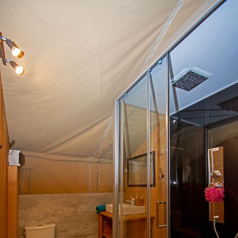 TENDA IN TELA E LEGNO 5 persone - Tenda lodge premium con servizi igienici per 5 persone