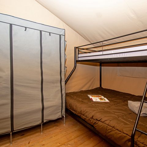 TIENDA DE LONA Y MADERA 5 personas - Tienda lodge premium con instalaciones sanitarias para 5 personas