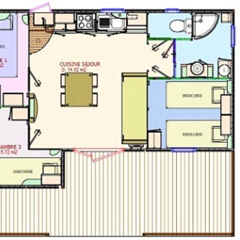 Stacaravan 6 personen - Authentieke Trio Cottage 4 Kamers 6 Personen