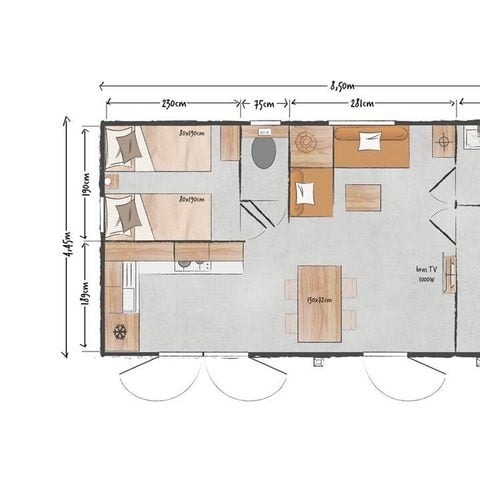 Mobilhome 4 personnes - MH Ohara 844 - 2 chambres - Climatisé - Barbecue