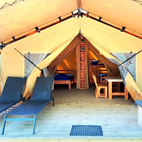 Tente en toile et en bois 5 personnes - Eco Lodge | 2 Ch. | 4/5 Pers. | Terrasse simple