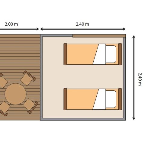 Canvas and wooden tent 2 persons - Cyclolodge without sanitary facilities, without kitchen, 1 room