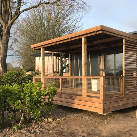 Chalet 5 personen - NIEUW : Premium Chalet 37m² met 12m² overdekt terras, 2 slaapkamers, airco, tv, vaatwasser