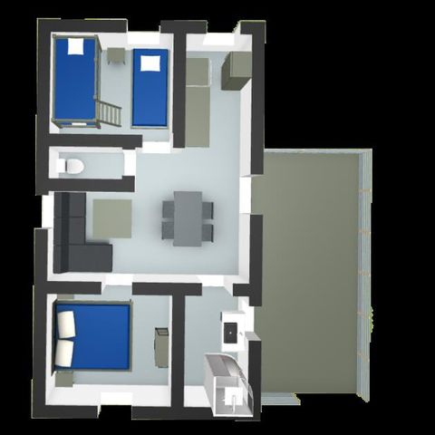 STACARAVAN 4 personen - Homeflower Premium 29 m² 2 slaapkamers Airconditioning, Tv, vaatwasser, XXL terras