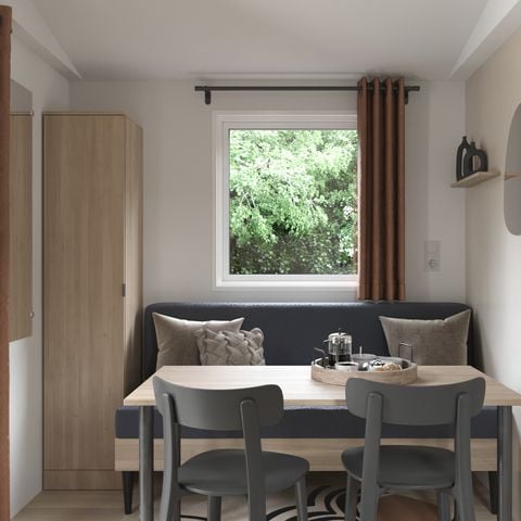 Stacaravan 2 personen - Stacaravan PREMIUM 2p (20m²) , 1 slaapkamer, airconditioning, TV, Terras, queensize bed